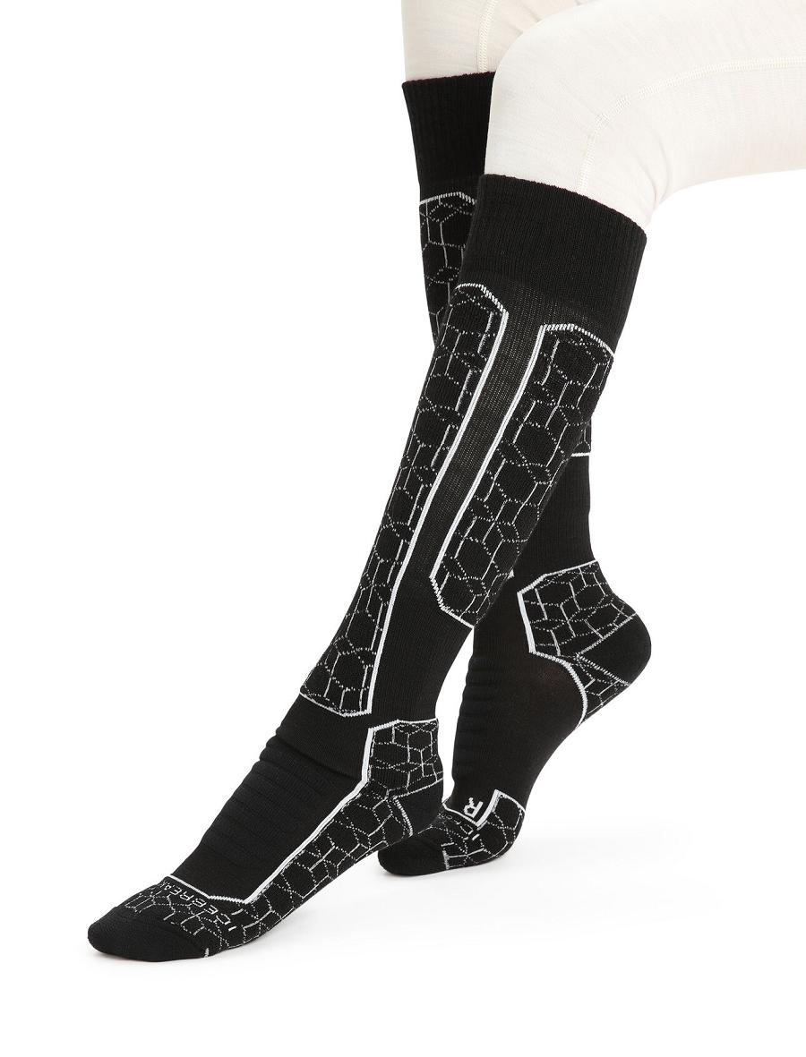 Chaussettes Icebreaker Merino Ski+ Medium Over the Calf Alpine Geo Femme Noir Blanche | FR 1408SGLO